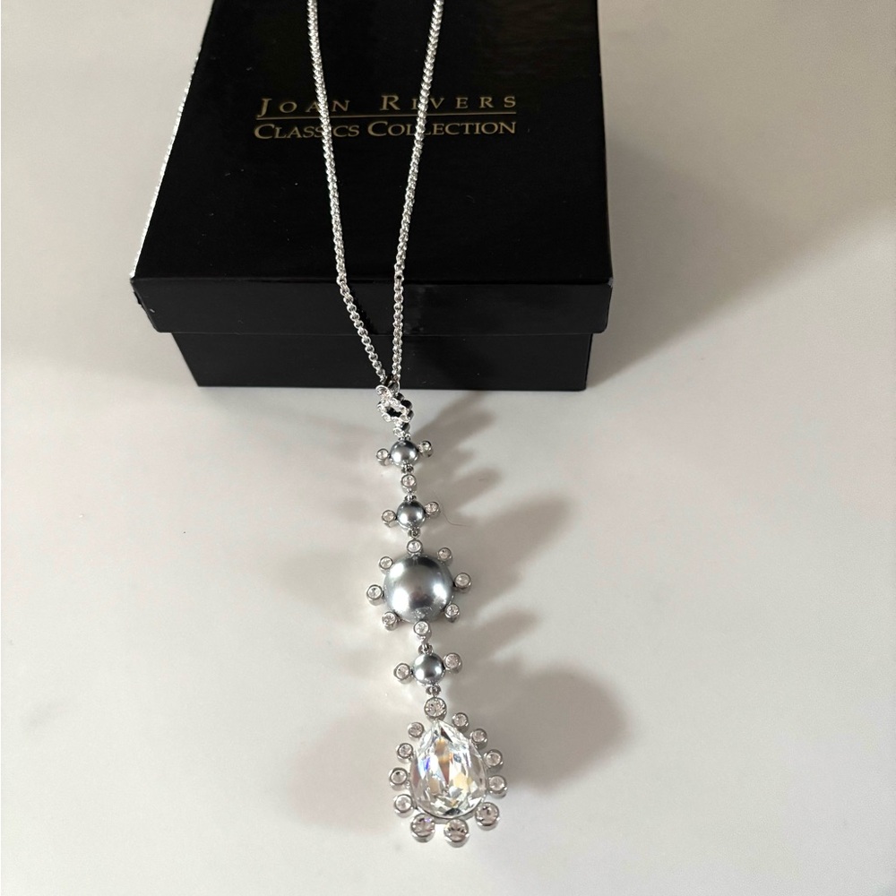 JOAN RIVERS•classic collections crystal & pearl drop necklace NIB